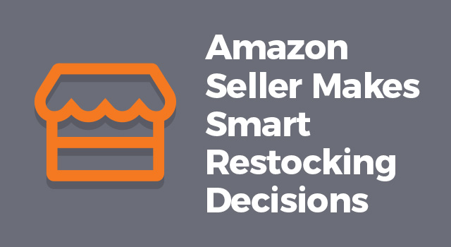Illustration of market store with text, "Amazon seller makes smart restocking decisions"