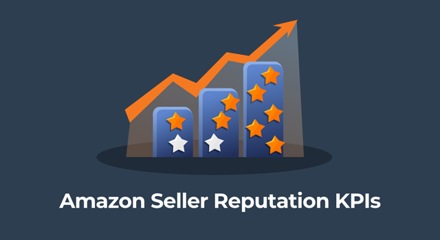 Bar graph displaying stars trending upward with text, "Amazon seller reputation KPIs"
