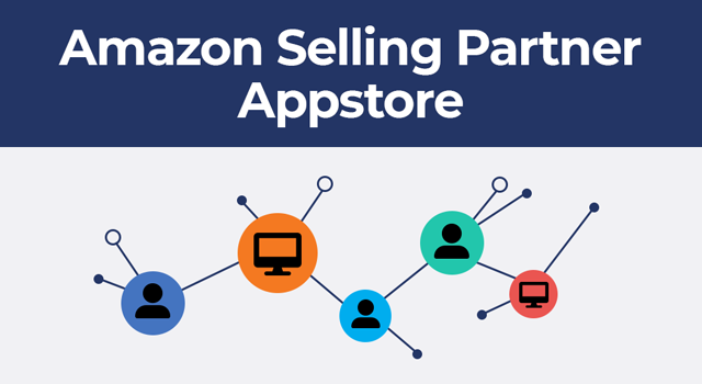 App and software icons on an interconnected network with text, "Amazon Selling Partner Appstore"