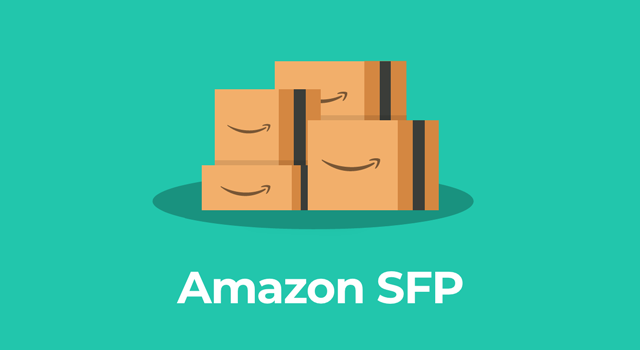 Illustration of stacked Amazon boxes with text, "Amazon SFP"