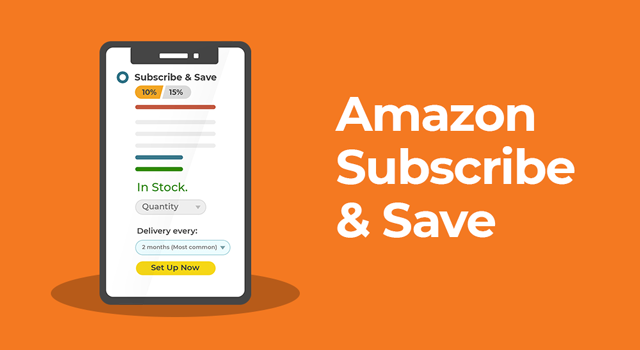 Amazon Buy Box mobile view with Subscribe and Save signup button with text, "Amazon Subscribe and Save"