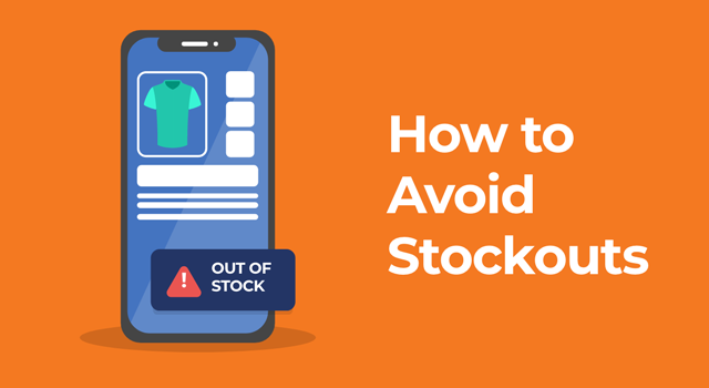 Illustration of mobile shopping view with out of stock alert and text, "How to avoid stockouts"