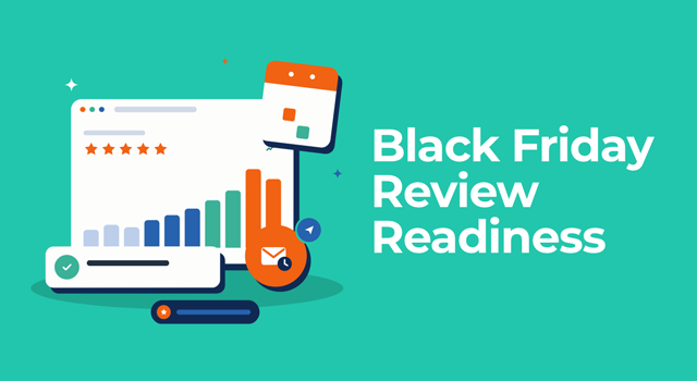 Illustration of a browser window with charts and a calendar, with the text “Black Friday Review Readiness”