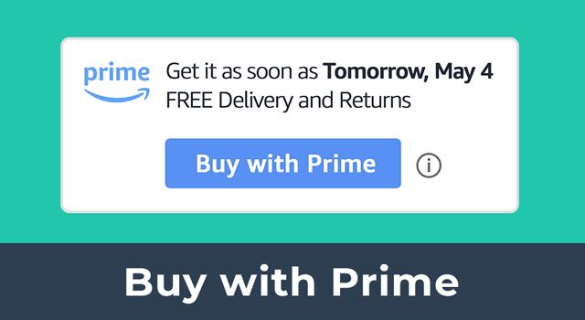 Amazon's Buy with Prime button with text, "Buy with Prime"