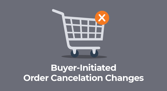 Shopping cart icon with close button in the corner with text, "Buyer-initiated order cancelation changes"