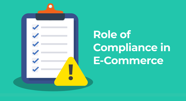 Illustration of a checklist and alert icon with the text, “Role of Compliance in E-Commerce
