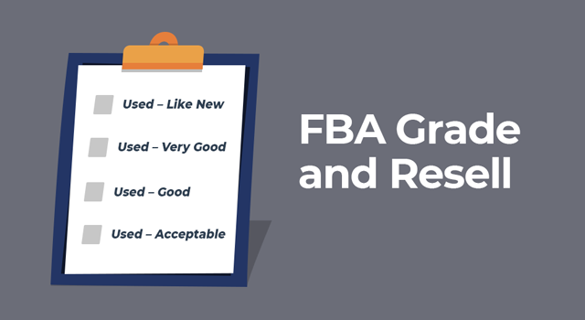 Clipboard showing a product condition criteria checklist with text, "FBA Grade and Resell"