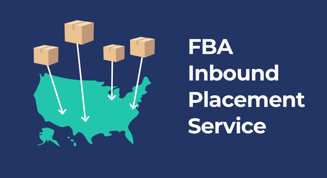 Illustration of United States map with boxes and arrows and text, "FBA inbound placement service"