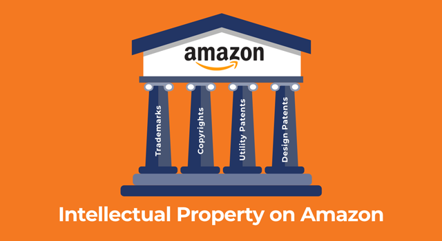Pillared structure with text, "Intellectual property on Amazon"