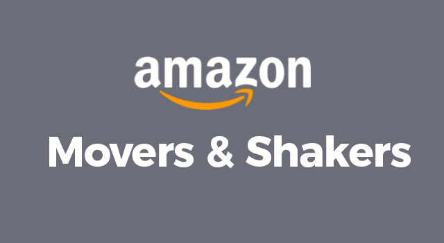 Gray background with Amazon logo over text, "Movers & shakers"