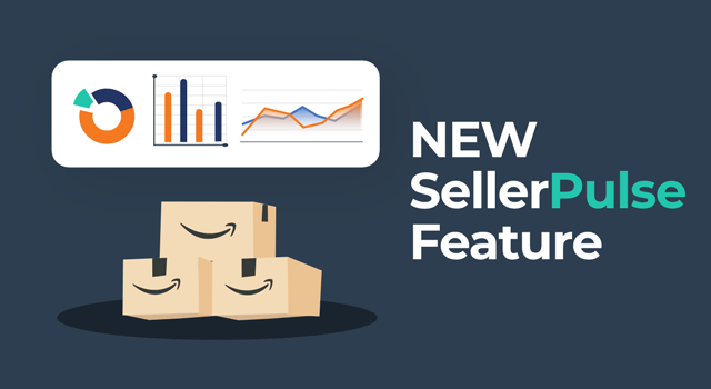 llustration of stacked boxes alongside graphs and charts, with the text “New SellerPulse Feature”
