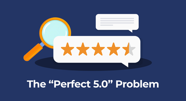 Star rating bar showing 4.5 stars surrounded by magnifying glass and chat bubble icons