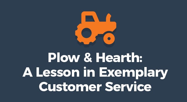 Illustration of a truck with text, "Plow & Hearth: A Lesson in exemplary customer service"