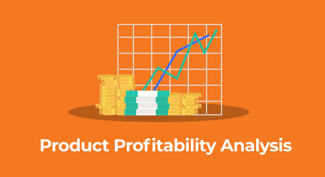 Image of money with graph showing increases and text, "Product profitability analysis"