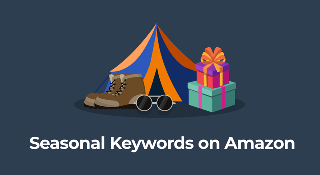 Illustrations of products with text, "Seasonal keywords on Amazon"