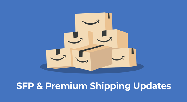 Illustration of stacked Prime boxes with the text ‘SFP & Premium Shipping Updates’