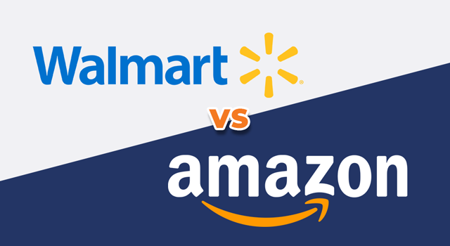 "Walmart vs Amazon" text with company logos