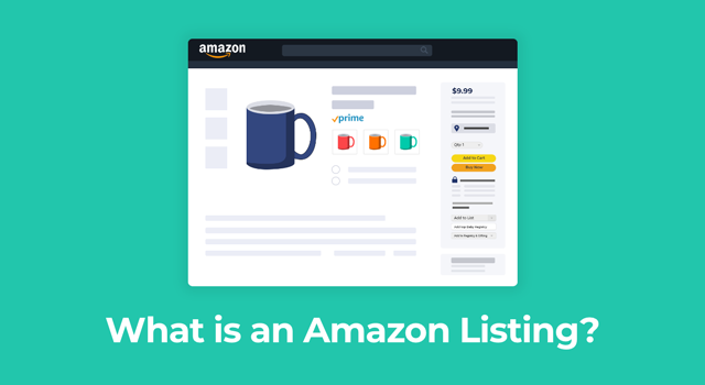 Illustration of an Amazon listing with text, "What is an Amazon listing?"