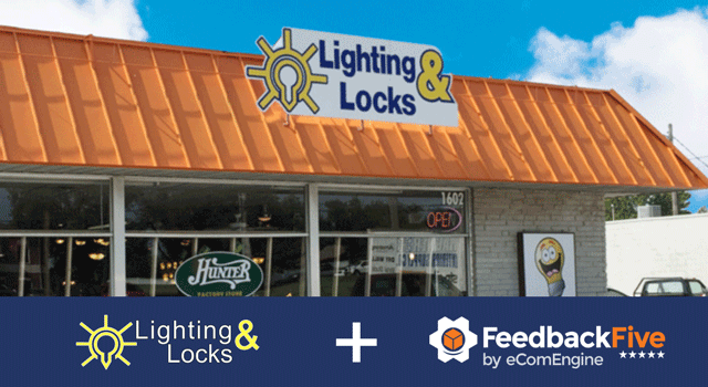 FeedbackFive by eComEngine logo with the Lighting and Locks storefront and logo 