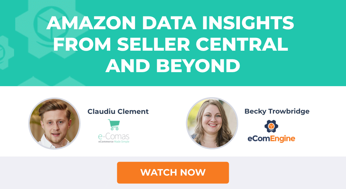 Image of presenters with text, "Amazon data insights from Seller Central and beyond"