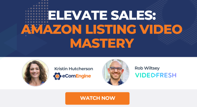 Image of presenters with text, "Elevate sales: Amazon listing video mastery"