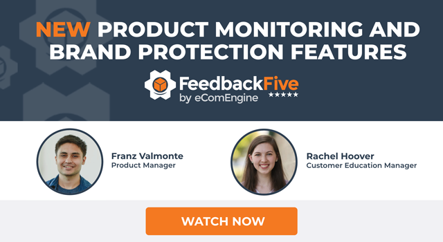Webinar presenters with text, "Product monitoring and brand protection features"
