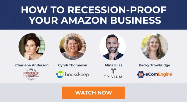 Image of presenters and text, "How to recession-proof your Amazon business"