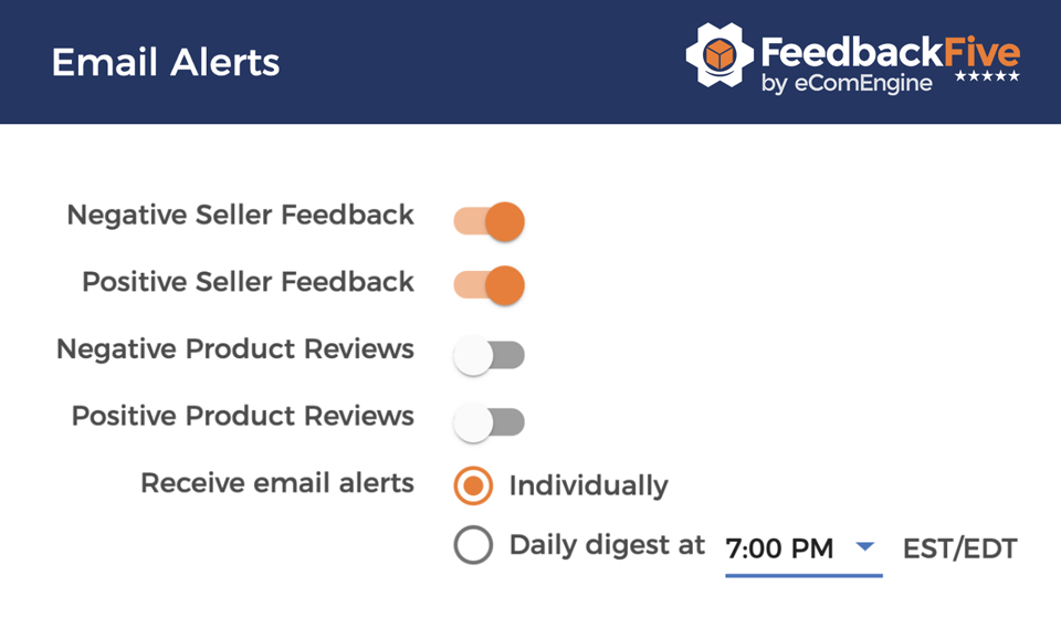 FeedbackFive email alert settings