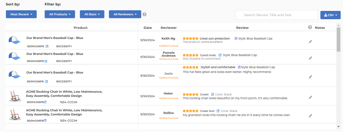 Product reviews in FeedbackFive