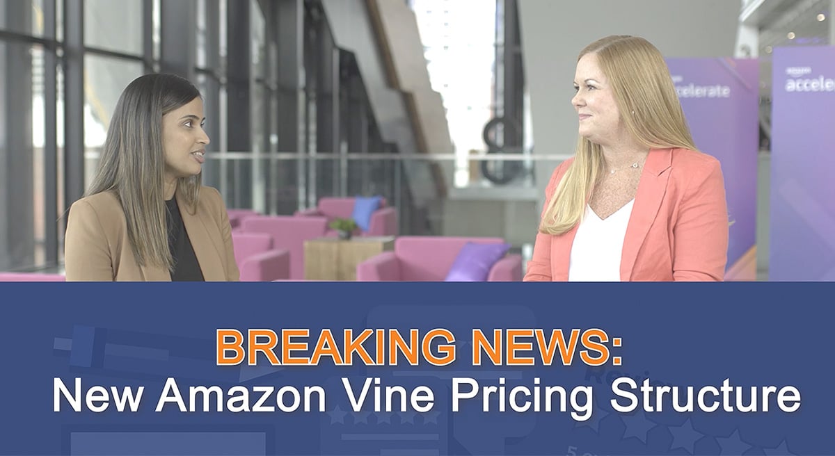 Video cover image with text, "Breaking news: new Amazon Vine pricing structure"